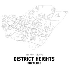 District Heights Maryland. US street map with black and white lines.