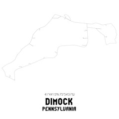 Dimock Pennsylvania. US street map with black and white lines.