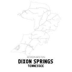 Dixon Springs Tennessee. US street map with black and white lines.