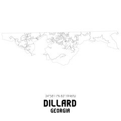 Dillard Georgia. US street map with black and white lines.