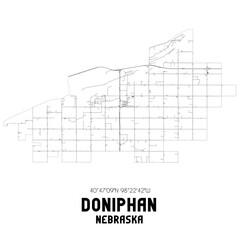 Doniphan Nebraska. US street map with black and white lines.