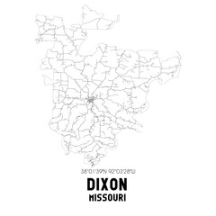 Dixon Missouri. US street map with black and white lines.