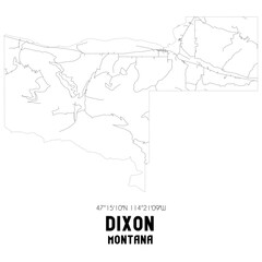 Dixon Montana. US street map with black and white lines.