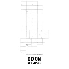 Dixon Nebraska. US street map with black and white lines.