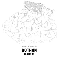 Dothan Alabama. US street map with black and white lines.