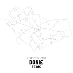 Donie Texas. US street map with black and white lines.