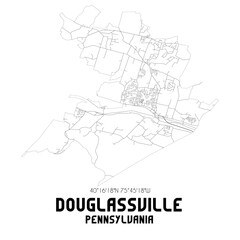 Douglassville Pennsylvania. US street map with black and white lines.