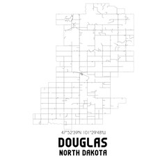 Douglas North Dakota. US street map with black and white lines.