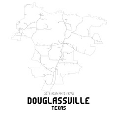 Douglassville Texas. US street map with black and white lines.
