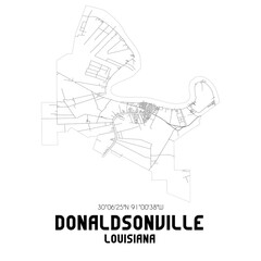 Donaldsonville Louisiana. US street map with black and white lines.