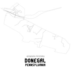 Donegal Pennsylvania. US street map with black and white lines.