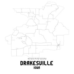 Drakesville Iowa. US street map with black and white lines.