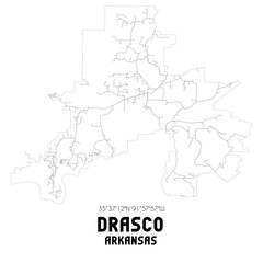 Drasco Arkansas. US street map with black and white lines.