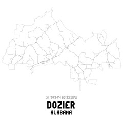 Dozier Alabama. US street map with black and white lines.