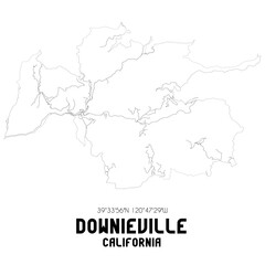 Downieville California. US street map with black and white lines.
