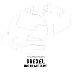 Drexel North Carolina. US street map with black and white lines.