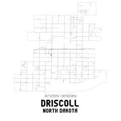 Driscoll North Dakota. US street map with black and white lines.