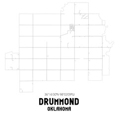 Drummond Oklahoma. US street map with black and white lines.