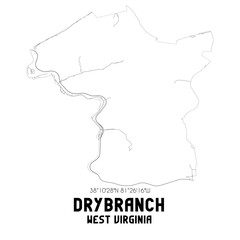Drybranch West Virginia. US street map with black and white lines.