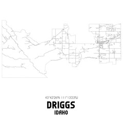 Driggs Idaho. US street map with black and white lines.