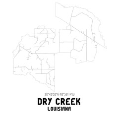 Dry Creek Louisiana. US street map with black and white lines.