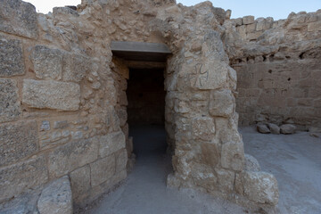 Mount Herodion and the ruins of the fortress of King Herod inside an artificial crater. The Judaean Desert, West Bank. High quality photo