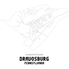 Dravosburg Pennsylvania. US street map with black and white lines.