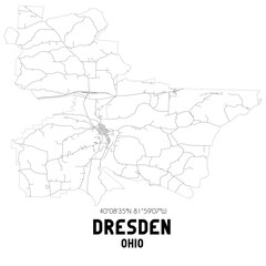 Dresden Ohio. US street map with black and white lines.