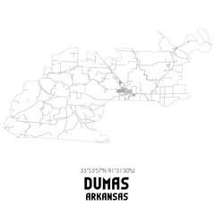 Dumas Arkansas. US street map with black and white lines.