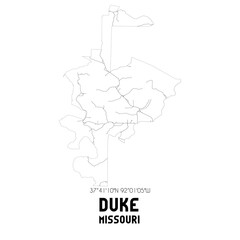 Duke Missouri. US street map with black and white lines.