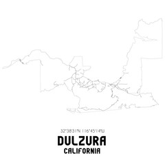 Dulzura California. US street map with black and white lines.