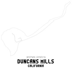 Duncans Mills California. US street map with black and white lines.
