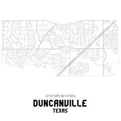 Duncanville Texas. US street map with black and white lines.