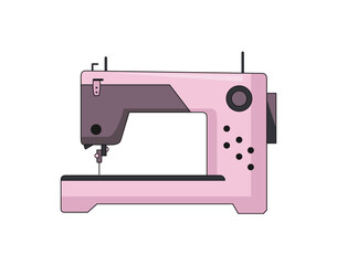 Sewing machine. Retro design form of tool for sewing. Colorful equipment of dressmaker. Vector illustration in flat style