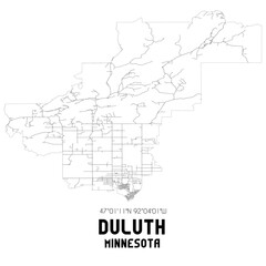 Duluth Minnesota. US street map with black and white lines.