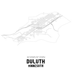 Duluth Minnesota. US street map with black and white lines.