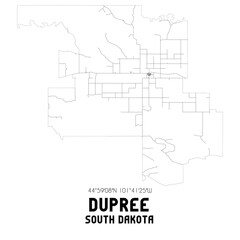 Dupree South Dakota. US street map with black and white lines.