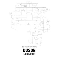 Duson Louisiana. US street map with black and white lines.