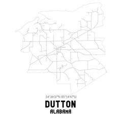 Dutton Alabama. US street map with black and white lines.