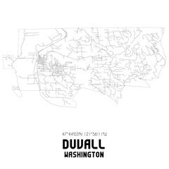 Duvall Washington. US street map with black and white lines.