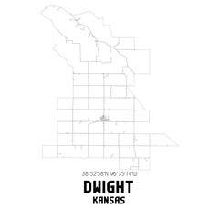 Dwight Kansas. US street map with black and white lines.
