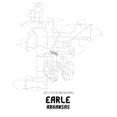 Earle Arkansas. US street map with black and white lines.
