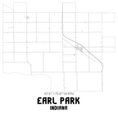 Earl Park Indiana. US street map with black and white lines.