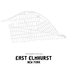 East Elmhurst New York. US street map with black and white lines.