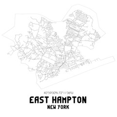 Fototapeta na wymiar East Hampton New York. US street map with black and white lines.