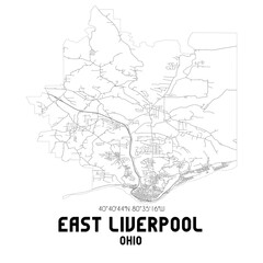 Fototapeta na wymiar East Liverpool Ohio. US street map with black and white lines.