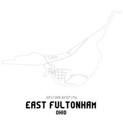 East Fultonham Ohio. US street map with black and white lines.