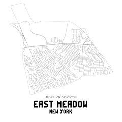 East Meadow New York. US street map with black and white lines.