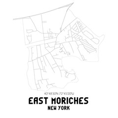 East Moriches New York. US street map with black and white lines.