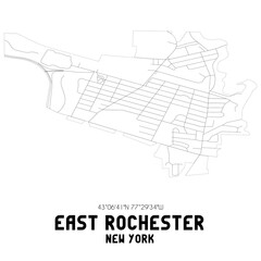 East Rochester New York. US street map with black and white lines.